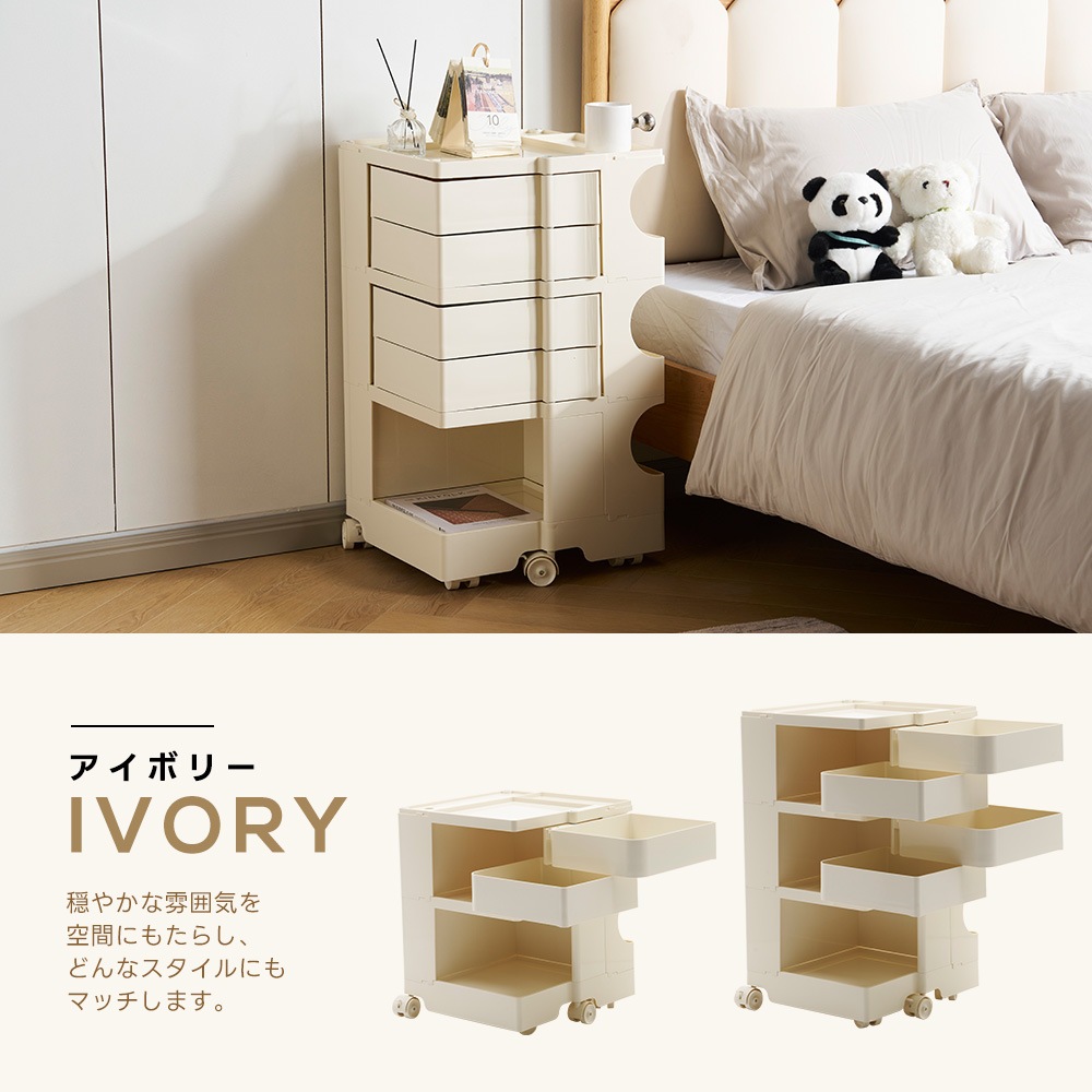 【国内出荷は送.料.無.料】【フォググリーン・3段】収納ワゴン キャスター付き ブレーキ付き おしゃれ 3段トレイ キッチンワゴン 回転式 収納 ベビーワゴン キッチン収納 ラック サイドワゴン キッ_9