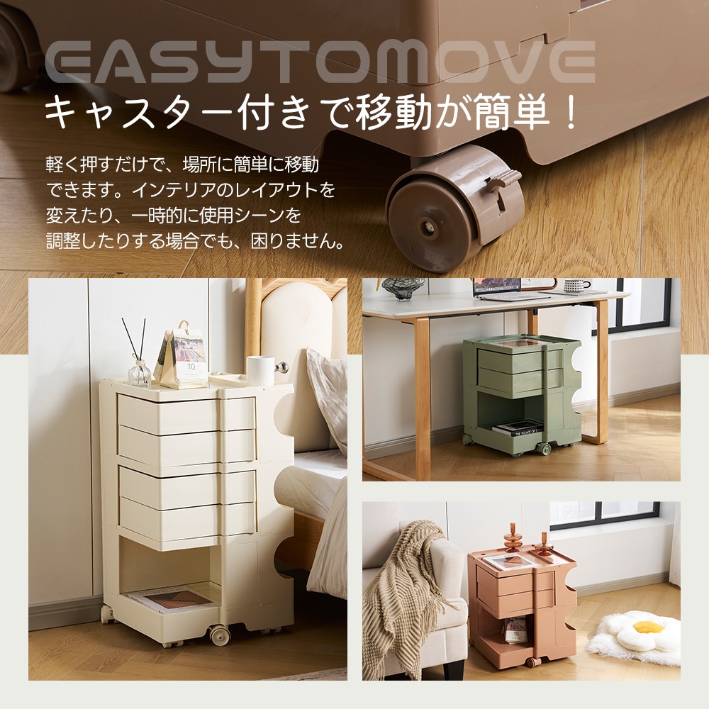 【国内出荷は送.料.無.料】【フォググリーン・3段】収納ワゴン キャスター付き ブレーキ付き おしゃれ 3段トレイ キッチンワゴン 回転式 収納 ベビーワゴン キッチン収納 ラック サイドワゴン キッ_10
