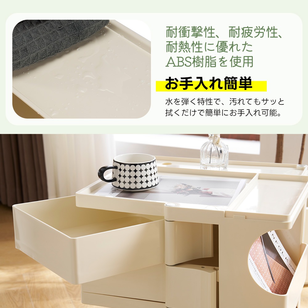 【国内出荷は送.料.無.料】【フォググリーン・3段】収納ワゴン キャスター付き ブレーキ付き おしゃれ 3段トレイ キッチンワゴン 回転式 収納 ベビーワゴン キッチン収納 ラック サイドワゴン キッ_11
