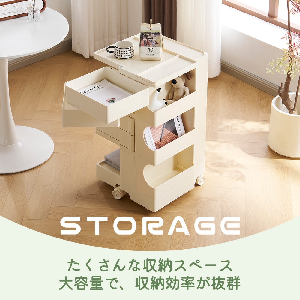 【国内出荷は送.料.無.料】【フォググリーン・3段】収納ワゴン キャスター付き ブレーキ付き おしゃれ 3段トレイ キッチンワゴン 回転式 収納 ベビーワゴン キッチン収納 ラック サイドワゴン キッ_18
