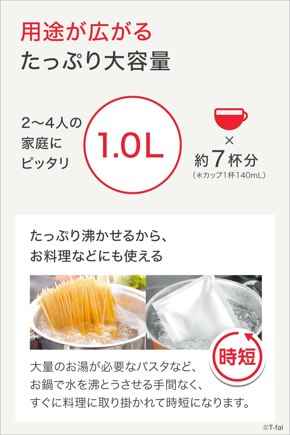 ティファール 電気ケトル 1.0L 転倒お湯もれロック 「ジャスティン プラス ロック ホワイト」 KO4421JP