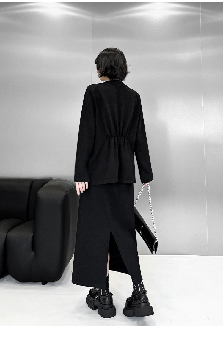 【J.Fashion】 上下セット 裏起毛 花飾り スカートセット 肩パッド付き おしゃれ レディース セットアップ 関連商品購入可能 メガ割