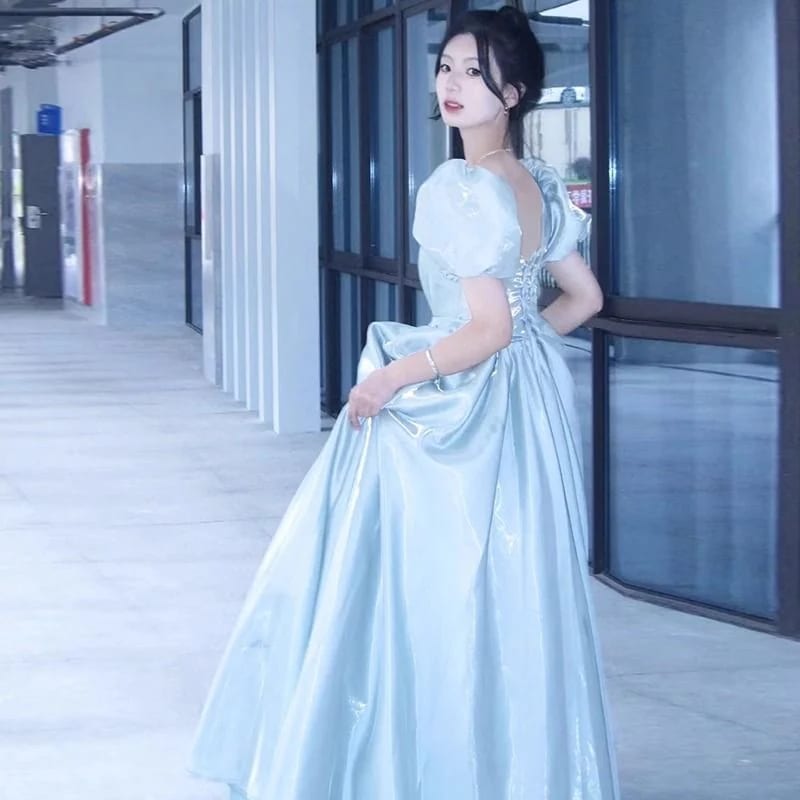 ブルーイブニングドレス声楽試験ベルカントソロパフォーマンスプリンセススタイル大人のセレモニードレススカート女性ホスト ウェディングドレス