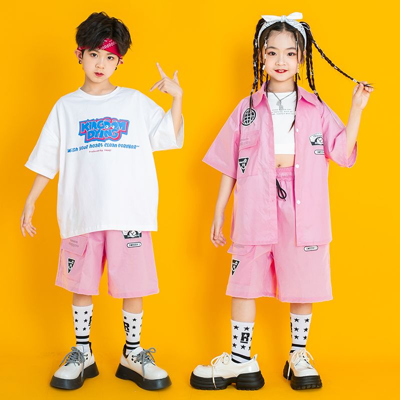 子供服のストリートダンスのファッション服の男の子のヒップホップセットhiphopファッションブランドの女の子はジャズダンスの衣装を着てショーをします