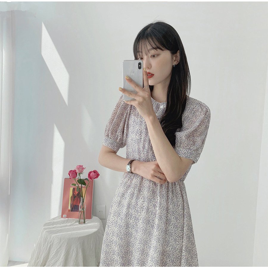 ワンピース半袖ミディアム丈花柄レトロガーリーきれいめカジュアル大人可愛い韓国ファッ 全国宅配無料 ワンピース半袖ミディアム丈花柄レトロガーリーきれいめカジュアル大人可愛い韓国ファッ 全国宅配無料