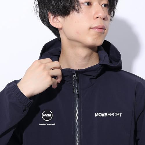 [ムーブスポーツ] クロス デサント フードありなし 4WAYストレッチナイロン バイカラーフルジップ はっ水 UVカット(UPF50 ) 接触冷感 メンズ 夏 日差し 雨 NV(DMMXJF13)