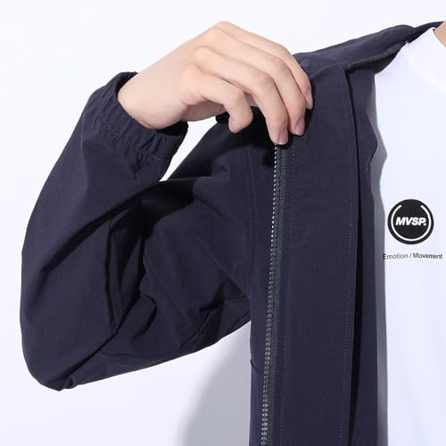 [ムーブスポーツ] クロス デサント フードありなし 4WAYストレッチナイロン バイカラーフルジップ はっ水 UVカット(UPF50 ) 接触冷感 メンズ 夏 日差し 雨 NV(DMMXJF13)