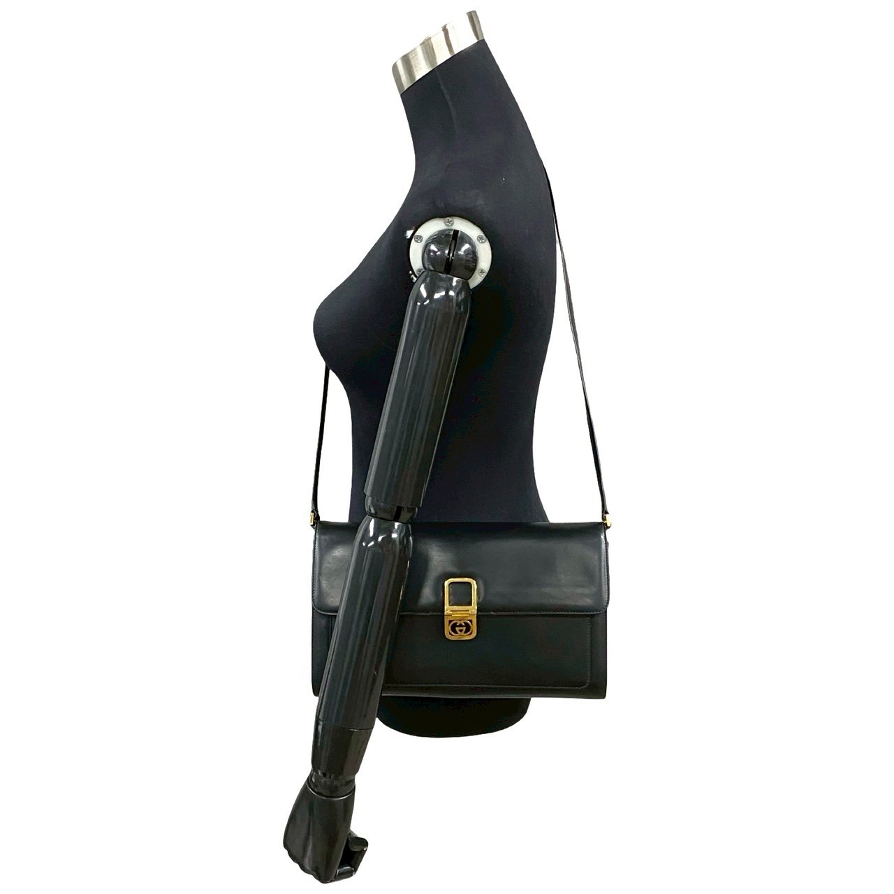 ヴィンテージ GG ロゴ金具ショルダーバッグ レザー ブラック 80100 ヴィンテージ GG ロゴ金具ショルダーバッグ レザー ブラック 80100