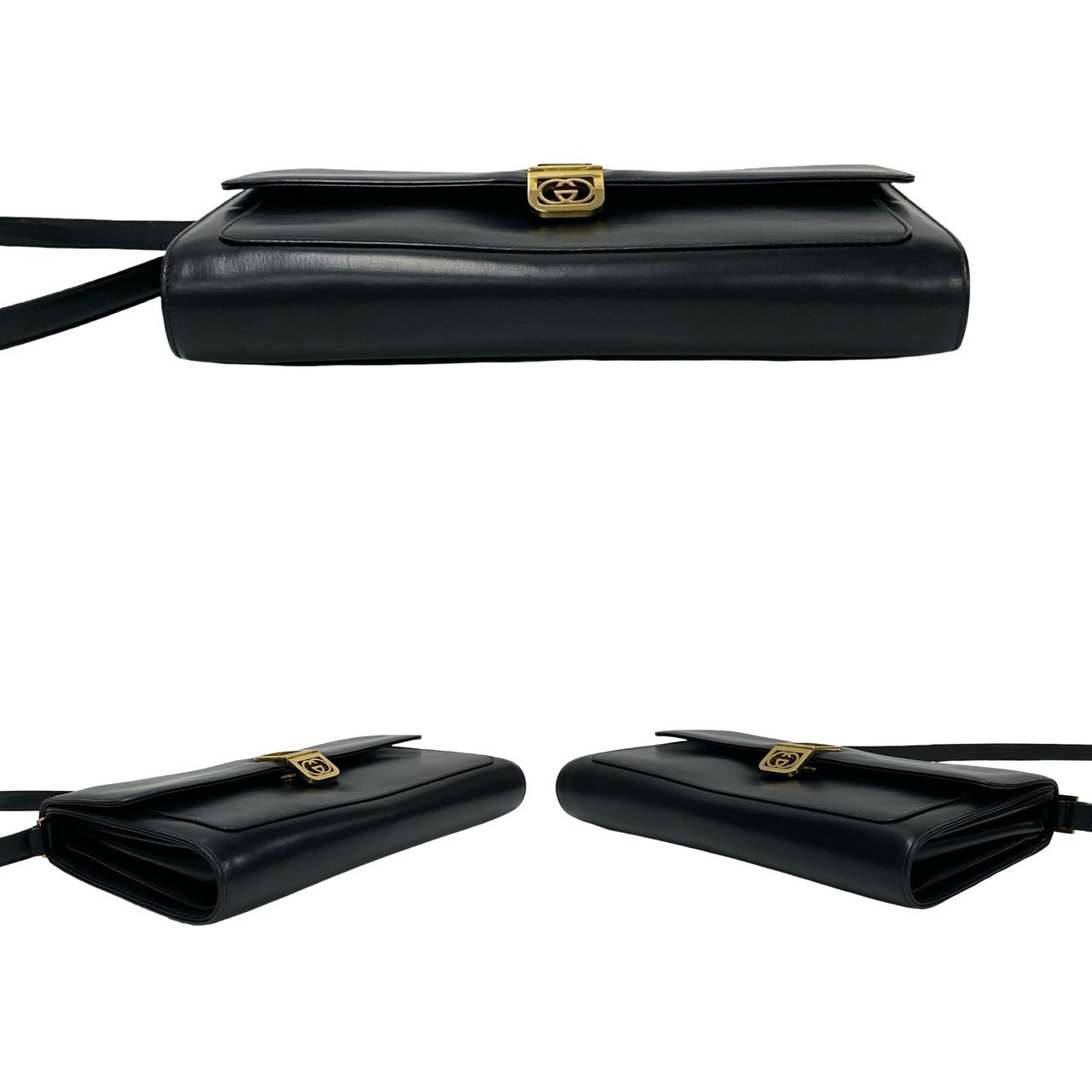 ヴィンテージ GG ロゴ金具ショルダーバッグ レザー ブラック 80100 ヴィンテージ GG ロゴ金具ショルダーバッグ レザー ブラック 80100