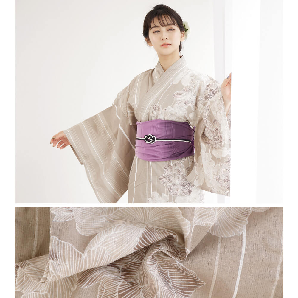 浴衣　セット　レディース　浴衣セット　兵児帯　ゆかた　綿麻　麻混　半身　浴衣　帯セット　２点セット　女性浴衣　対丈浴衣