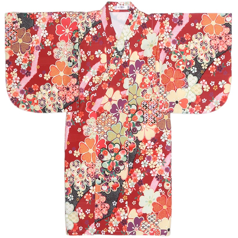 新オレンジ小赤桜子供着物浴衣女の子ドレス演出衣装小道具