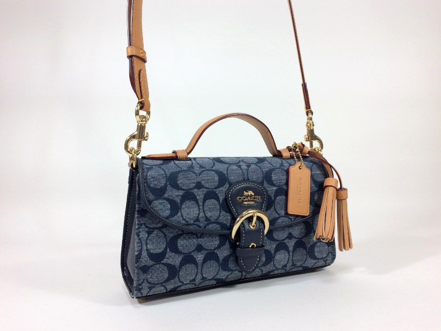 ショルダーバッグ シグネチャー キャンバスレザー ネイビー 中古品