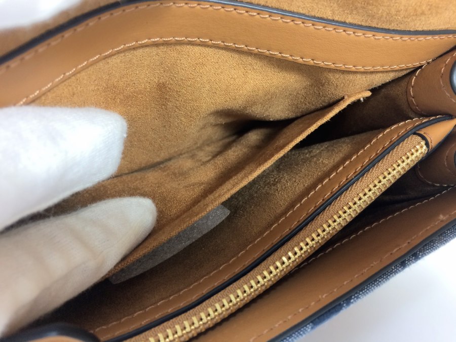ショルダーバッグ シグネチャー キャンバスレザー ネイビー 中古品