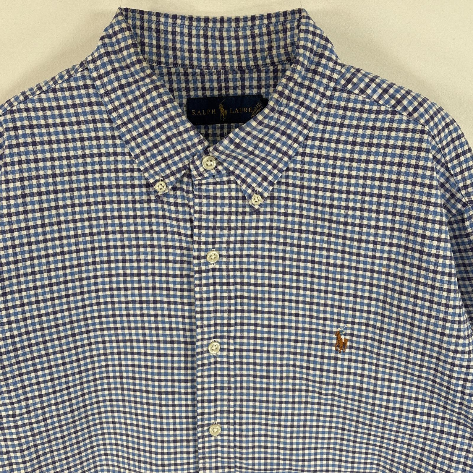 古着 長袖シャツ ワンポインロゴ 刺繍 ボタンダウンシャツ 大きいサイズ XL ブルー系 チェック メンズ 古着 長袖シャツ ワンポインロゴ 刺繍 ボタンダウンシャツ 大きいサイズ XL ブルー系 チェック メンズ