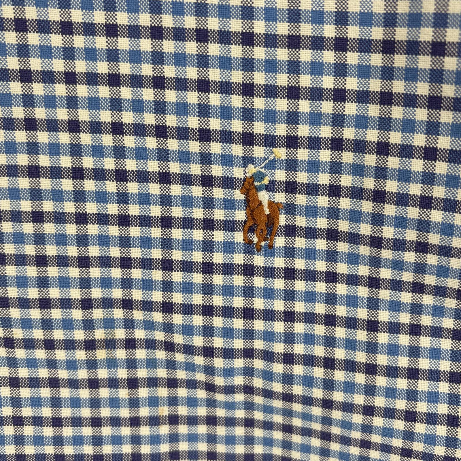 古着 長袖シャツ ワンポインロゴ 刺繍 ボタンダウンシャツ 大きいサイズ XL ブルー系 チェック メンズ 古着 長袖シャツ ワンポインロゴ 刺繍 ボタンダウンシャツ 大きいサイズ XL ブルー系 チェック メンズ