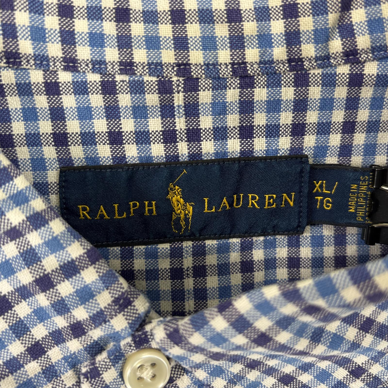 古着 長袖シャツ ワンポインロゴ 刺繍 ボタンダウンシャツ 大きいサイズ XL ブルー系 チェック メンズ 古着 長袖シャツ ワンポインロゴ 刺繍 ボタンダウンシャツ 大きいサイズ XL ブルー系 チェック メンズ
