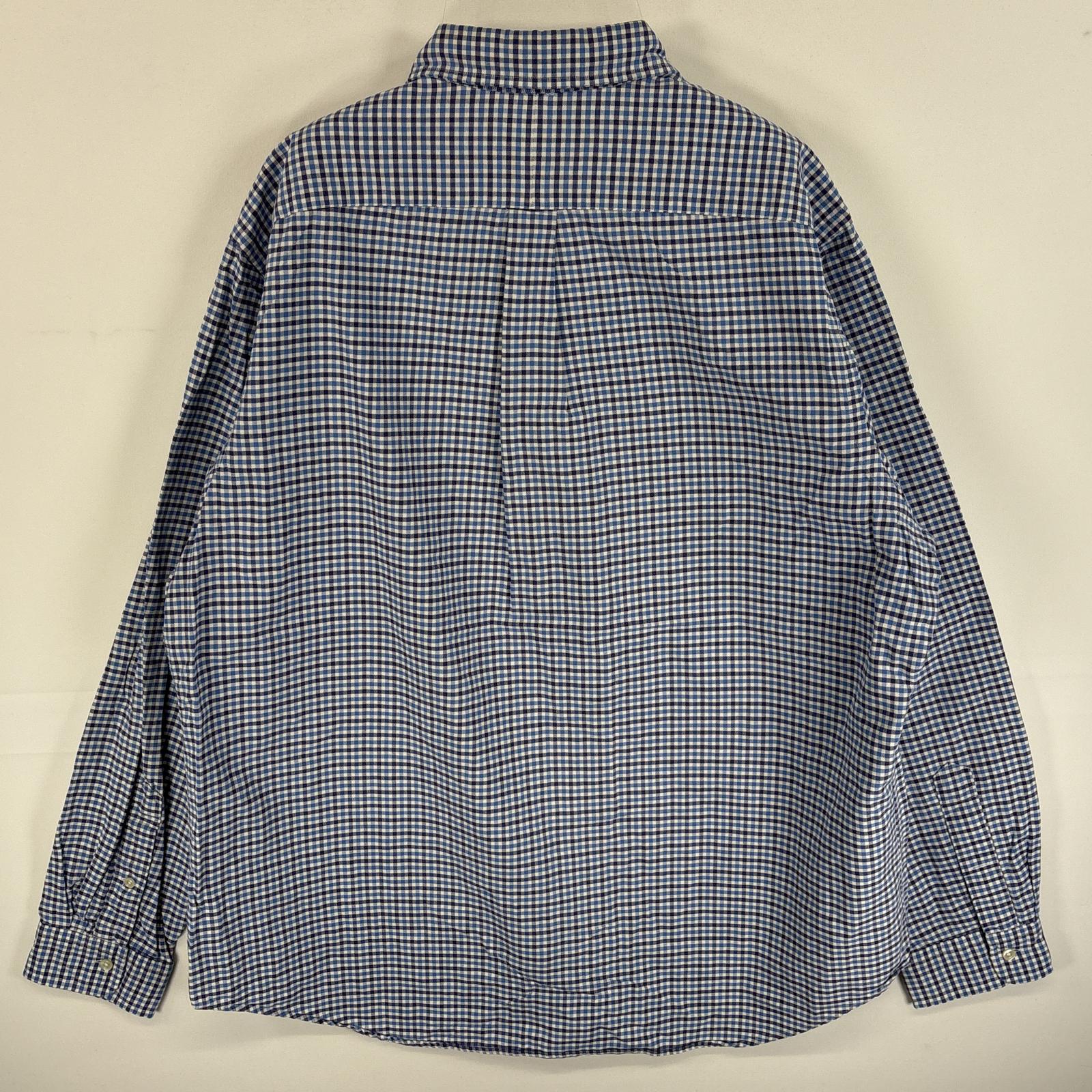 古着 長袖シャツ ワンポインロゴ 刺繍 ボタンダウンシャツ 大きいサイズ XL ブルー系 チェック メンズ 古着 長袖シャツ ワンポインロゴ 刺繍 ボタンダウンシャツ 大きいサイズ XL ブルー系 チェック メンズ