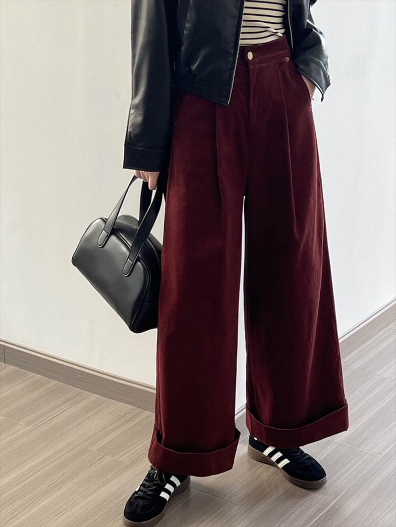 ボトムス レディース コーデュロイパンツ ワイドパンツ タック 長ズボン ハイウエスト ポケット ロールアップ 大人可愛い シンプル カジュアル 大人女子 おしゃれ お洒落 かっこいい こなれ感 ラフ