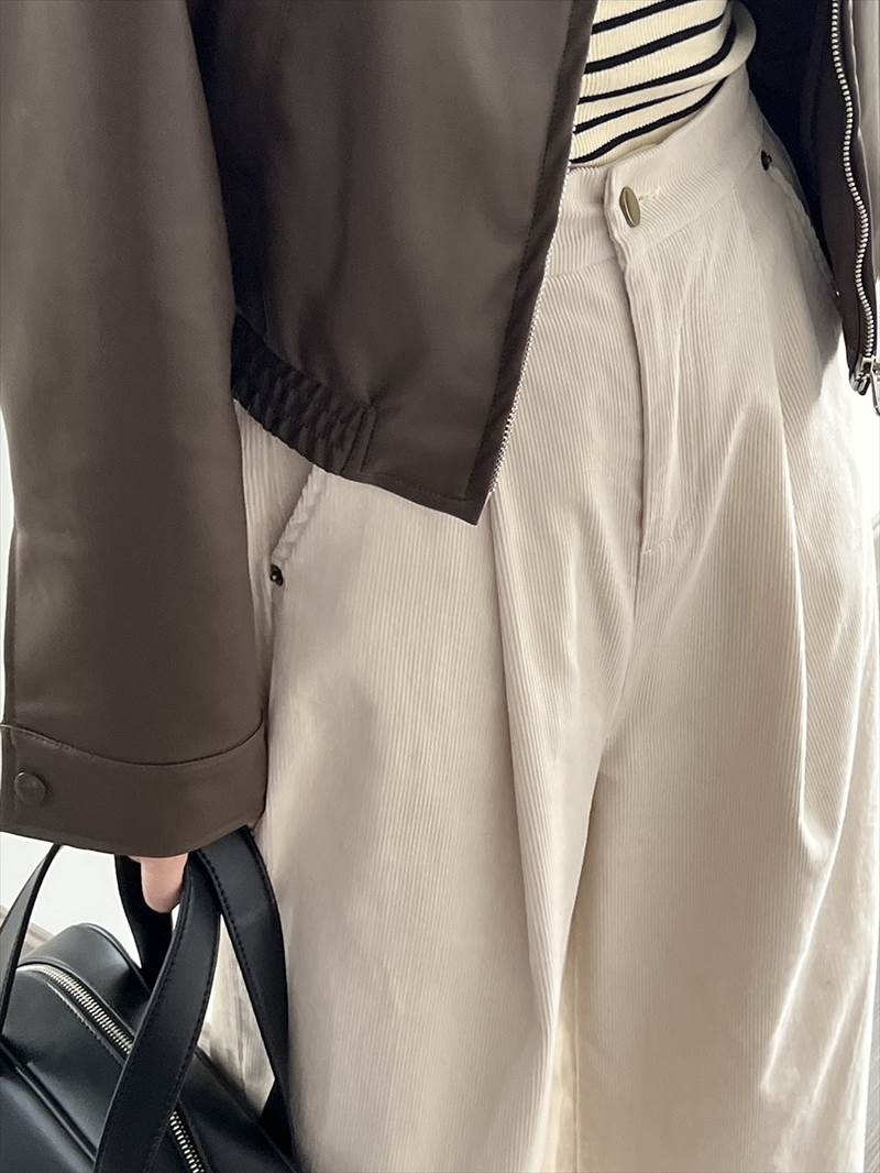 ボトムス レディース コーデュロイパンツ ワイドパンツ タック 長ズボン ハイウエスト ポケット ロールアップ 大人可愛い シンプル カジュアル 大人女子 おしゃれ お洒落 かっこいい こなれ感 ラフ