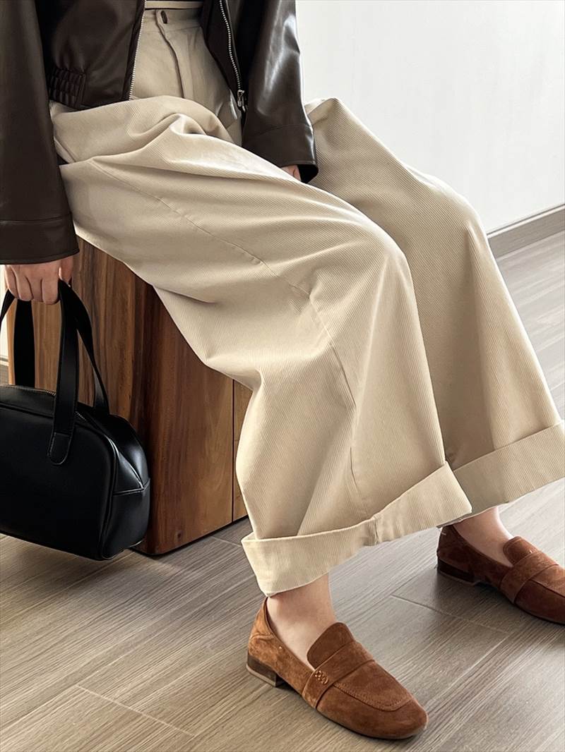 ボトムス レディース コーデュロイパンツ ワイドパンツ タック 長ズボン ハイウエスト ポケット ロールアップ 大人可愛い シンプル カジュアル 大人女子 おしゃれ お洒落 かっこいい こなれ感 ラフ