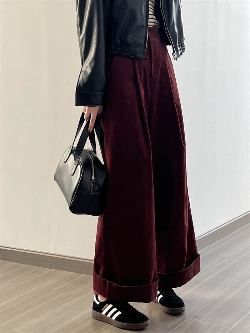 ボトムス レディース コーデュロイパンツ ワイドパンツ タック 長ズボン ハイウエスト ポケット ロールアップ 大人可愛い シンプル カジュアル 大人女子 おしゃれ お洒落 かっこいい こなれ感 ラフ