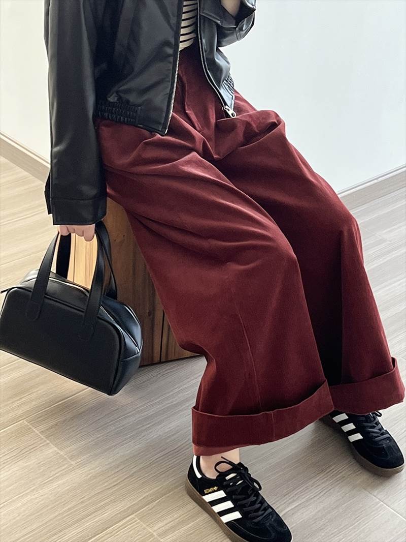 ボトムス レディース コーデュロイパンツ ワイドパンツ タック 長ズボン ハイウエスト ポケット ロールアップ 大人可愛い シンプル カジュアル 大人女子 おしゃれ お洒落 かっこいい こなれ感 ラフ