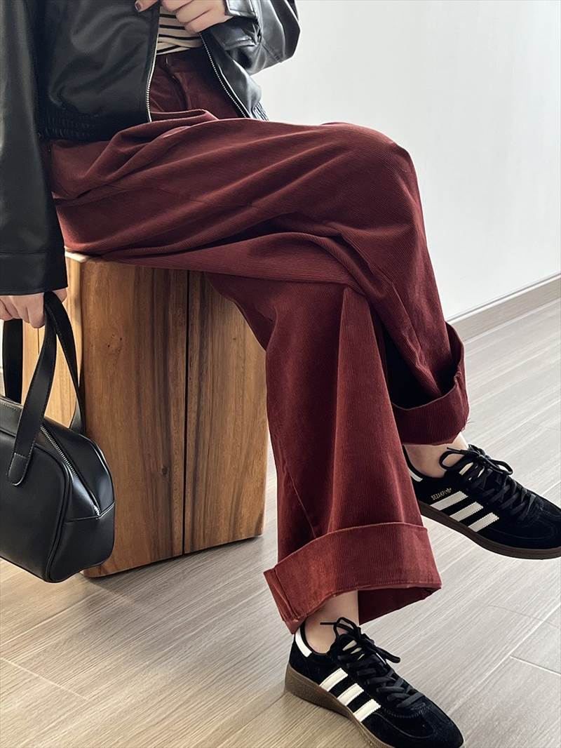 ボトムス レディース コーデュロイパンツ ワイドパンツ タック 長ズボン ハイウエスト ポケット ロールアップ 大人可愛い シンプル カジュアル 大人女子 おしゃれ お洒落 かっこいい こなれ感 ラフ