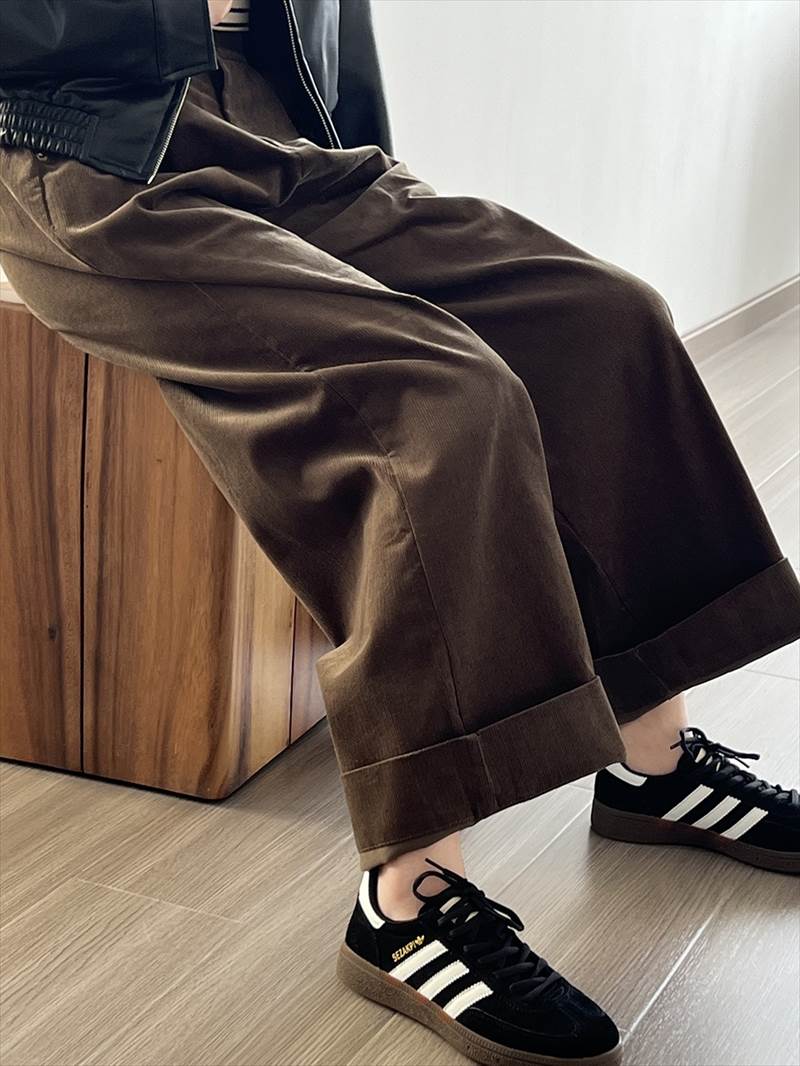 ボトムス レディース コーデュロイパンツ ワイドパンツ タック 長ズボン ハイウエスト ポケット ロールアップ 大人可愛い シンプル カジュアル 大人女子 おしゃれ お洒落 かっこいい こなれ感 ラフ