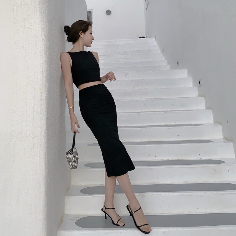 セットアップ レディース スカート タンクトップ プルオーバー クロップド丈 ミディアム丈 ノースリーブ ノースリ ラウンドネック ハイウエスト スリット バックスリット 伸縮性 上下セット セットアップ レディース スカート タンクトップ プルオーバー クロップド丈 ミディアム丈 ノースリーブ ノースリ ラウンドネック ハイウエスト スリット バックスリット 伸縮性 上下セット