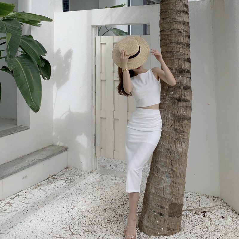 セットアップ レディース スカート タンクトップ プルオーバー クロップド丈 ミディアム丈 ノースリーブ ノースリ ラウンドネック ハイウエスト スリット バックスリット 伸縮性 上下セット セットアップ レディース スカート タンクトップ プルオーバー クロップド丈 ミディアム丈 ノースリーブ ノースリ ラウンドネック ハイウエスト スリット バックスリット 伸縮性 上下セット