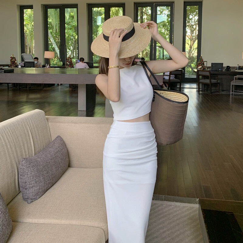 セットアップ レディース スカート タンクトップ プルオーバー クロップド丈 ミディアム丈 ノースリーブ ノースリ ラウンドネック ハイウエスト スリット バックスリット 伸縮性 上下セット セットアップ レディース スカート タンクトップ プルオーバー クロップド丈 ミディアム丈 ノースリーブ ノースリ ラウンドネック ハイウエスト スリット バックスリット 伸縮性 上下セット