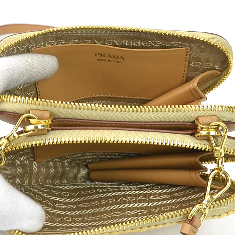 プラダ PRADA ショルダーバッグ クロシェ ミニポーチ レザー/ビスコース ベージュ レディース 1NR015 h31454a プラダ PRADA ショルダーバッグ クロシェ ミニポーチ レザー/ビスコース ベージュ レディース 1NR015 h31454a