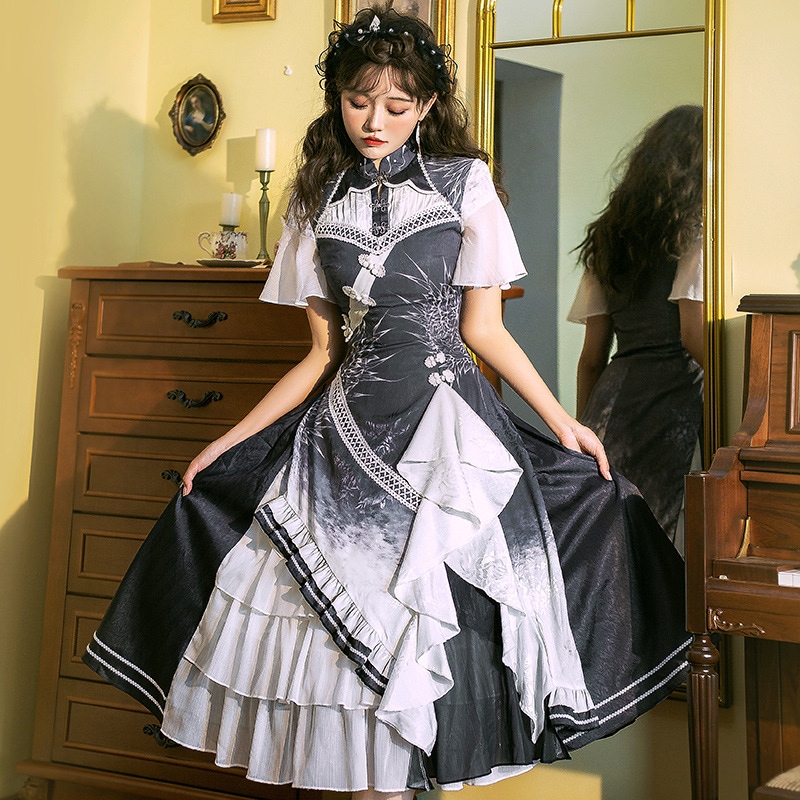 オリジナル 中華風 ロリータ ワンピース フルセット　コスプレ　ドレス 中華風 ロリータ チャイナドレス ワンピース Aライン