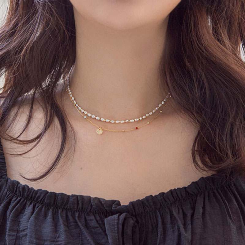 [カンミナボミTWICEチェヨン着用] (2set) MILKY COIN NECKLACE+PEARLCHOKER/韓国ファッション/韓国ファッションスタイル/韓国ストリートファッション