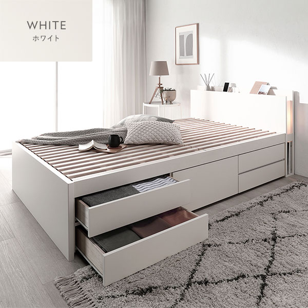 [お客様組み立て] 日本製 照明付き チェストベッド すのこ床板タイプ 通常丈 セミダブル ブラウン フレームのみ