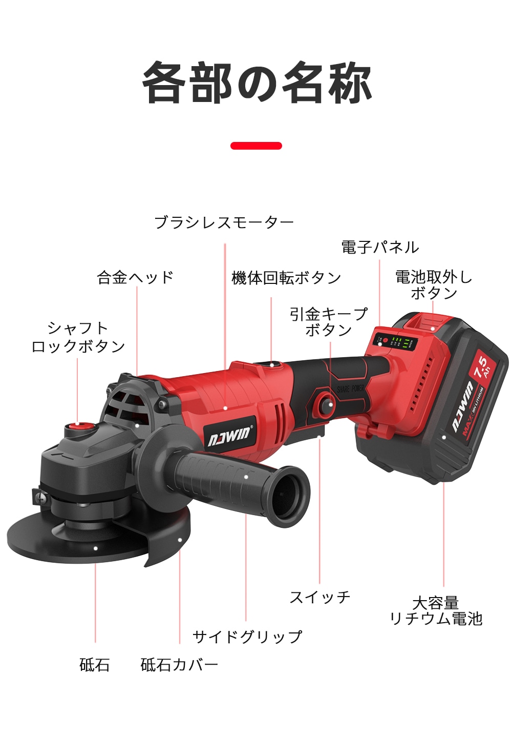 20V充電式ディスクグラインダー 4 0ahリチウム電池2個 20V充電式ディスクグラインダー 4.0ahリチウム電池2個付