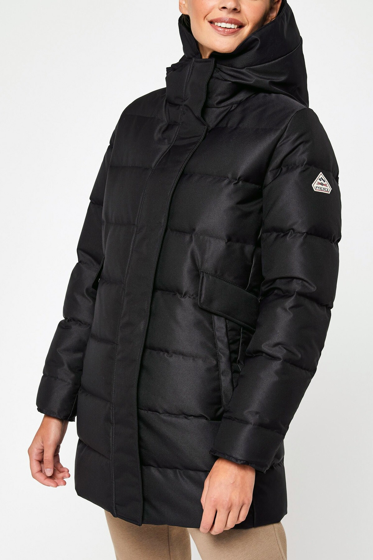 PHENIX / フェニックス レディース フーデッド ダウンジャケット ミドル丈 ブラック HWS017 0009