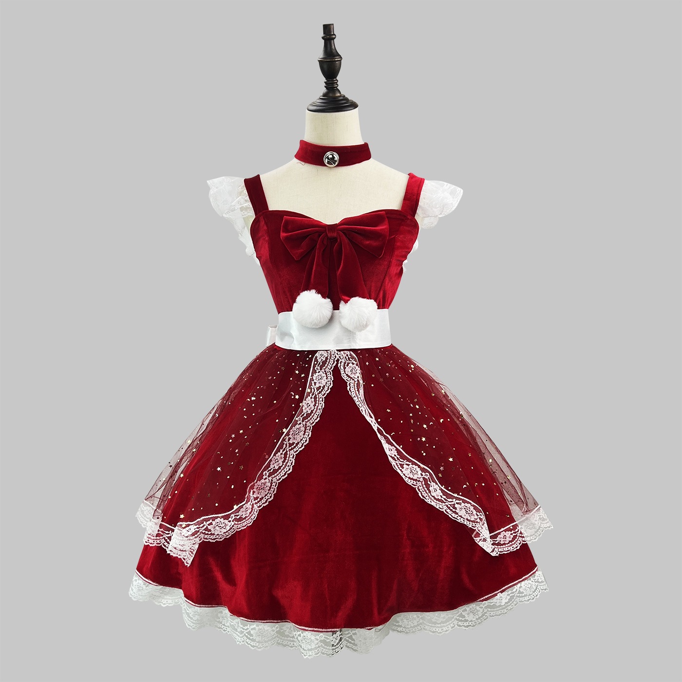 オリジナルの新しい超かわいいフラッシュプリンセスクリスマスドレスワインレッドドレスメイド服インターネットセレブライブパフォーマンスコスチューム