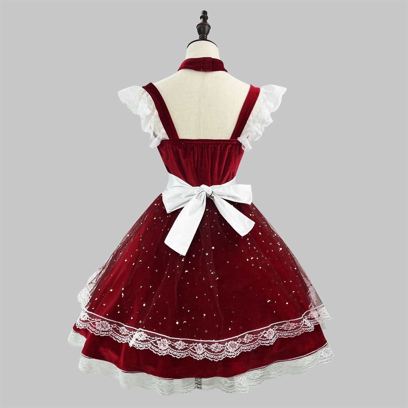 オリジナルの新しい超かわいいフラッシュプリンセスクリスマスドレスワインレッドドレスメイド服インターネットセレブライブパフォーマンスコスチューム