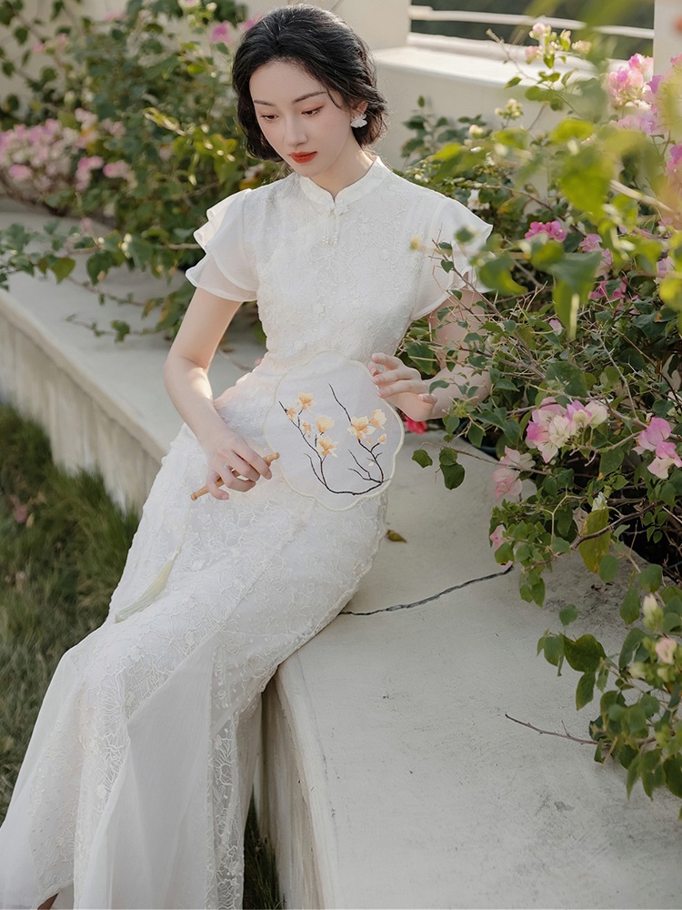 Menglihua 改良重工業刺繍チャイナフィッシュテール婚約ウェディングドレスOB91 Menglihua 改良重工業刺繍チャイナフィッシュテール婚約ウェディングドレスOB91