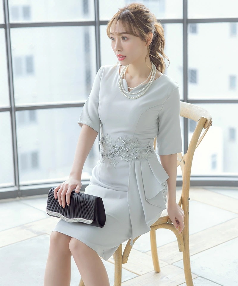 パーティードレス 結婚式 ドレス 袖あり 大きいサイズ ワンピース 二次会 レース レディース ネイビー パーティー フォーマル 大きいサイズ 韓国 ママ 入学式