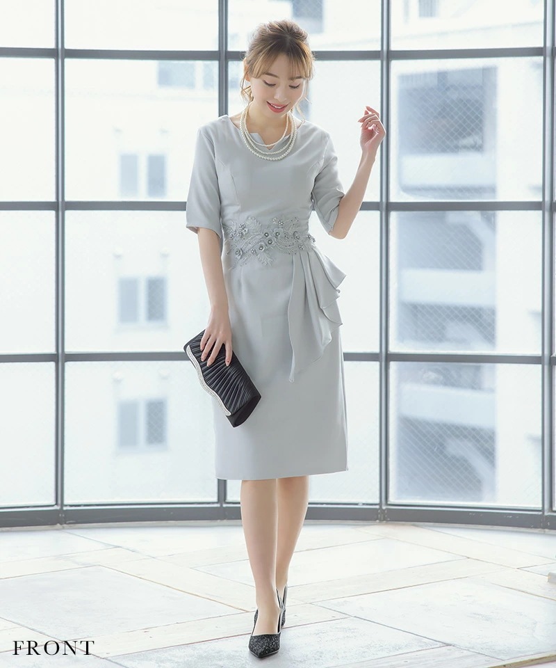 パーティードレス 結婚式 ドレス 袖あり 大きいサイズ ワンピース 二次会 レース レディース ネイビー パーティー フォーマル 大きいサイズ 韓国 ママ 入学式