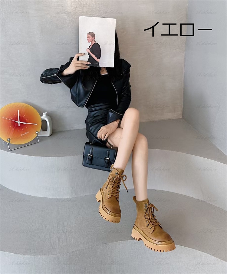 編み上げブーツ レディース ショートブーツ チャンキーヒール