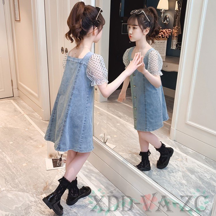 子供服 ワンピース Rakuten 160 韓国子ども服 キッズ 春夏 女の子 半袖 デニムワンピース 子供ドレス
