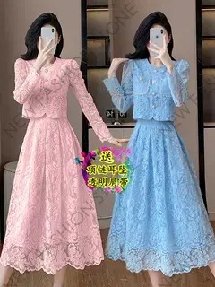 韓国版長袖レースワンピーススーツドレス-24 韓国版長袖レースワンピーススーツドレス-24