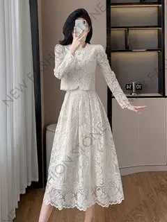 韓国版長袖レースワンピーススーツドレス-24 韓国版長袖レースワンピーススーツドレス-24