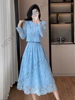 韓国版長袖レースワンピーススーツドレス-24 韓国版長袖レースワンピーススーツドレス-24