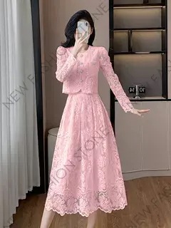 韓国版長袖レースワンピーススーツドレス-24 韓国版長袖レースワンピーススーツドレス-24