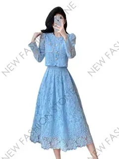 韓国版長袖レースワンピーススーツドレス-24 韓国版長袖レースワンピーススーツドレス-24