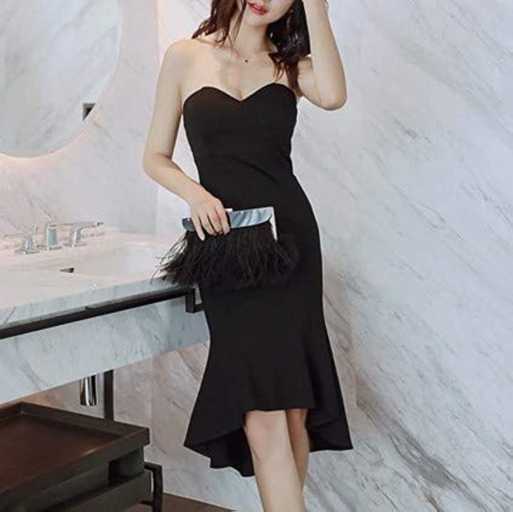 マーメード ワンピース ベアトップ フィッシュテール クラブドレス オフショルダー ノースリーブ タイト ミモレ丈 レディース(ワインレッド, L)